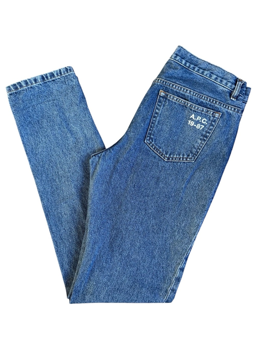 A.P.C. Men’s Medium Wash “Jean Cure” Denim Jeans Size 30 X 33 Printed Pocket EUC